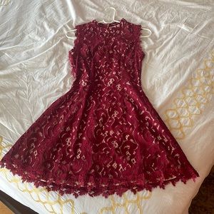 Red Lace Open Back Skater Dress